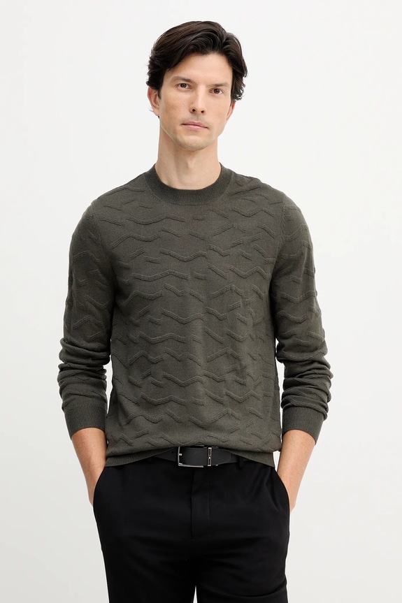 Armani Exchange pulover din amestec de lână subtiri verde XM001560.AF11982