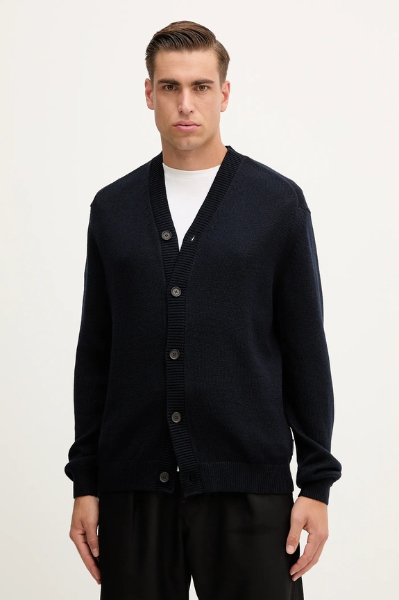 Armani Exchange kardigan z domieszką wełny z domieszką wełny granatowy XM001914.AF14008