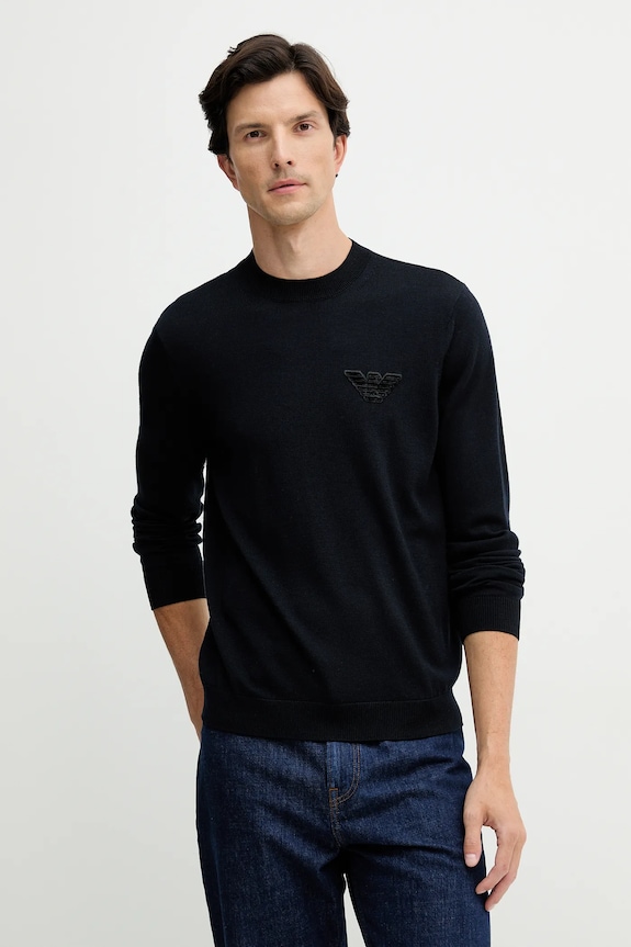 Emporio Armani sweter wełniany okrągły granatowy EM002419.AF14158