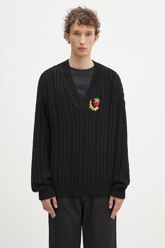 Хлопковый свитер Sky High Farm Cableknit v-neck хлопок чёрный SHF07N005
