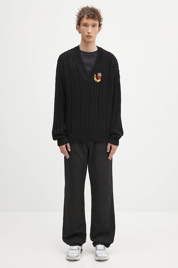 Хлопковый свитер Sky High Farm Cableknit v-neck SHF07N005 чёрный