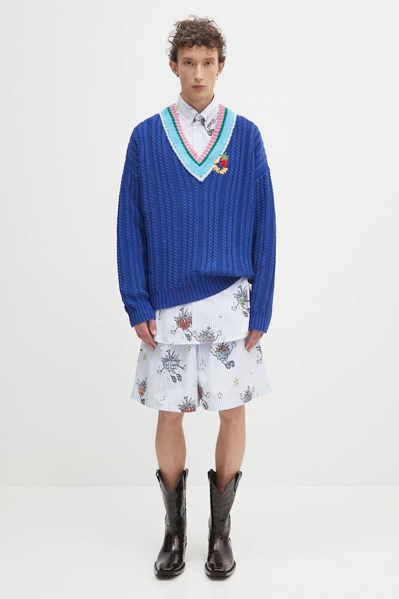 Sveter Sky High Farm Cableknit v-neck SHF07N007 modrá