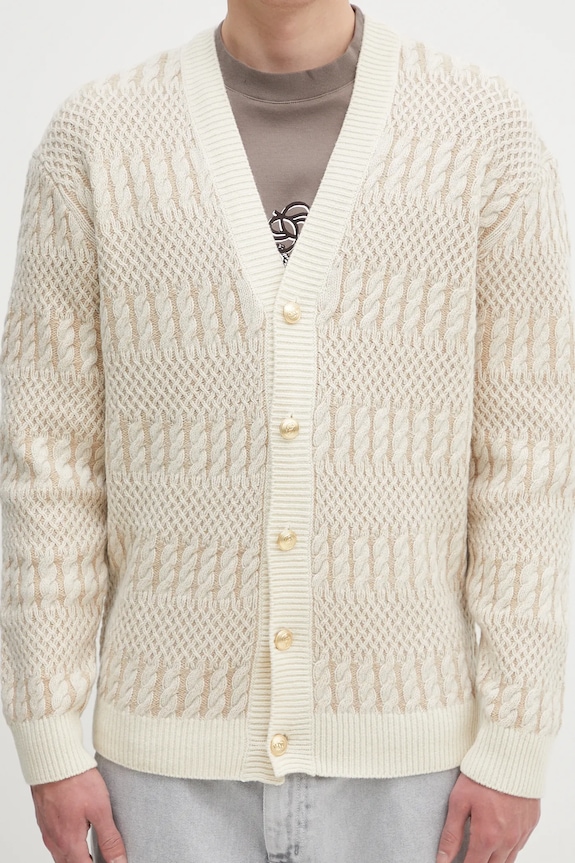 Drôle de Monsieur cardigan in lana Le Cardigan Torsades Bicolore beige H.CA160.WO018