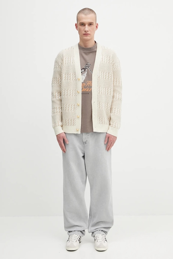 Drôle de Monsieur cardigan din lână Le Cardigan Torsades Bicolore H.CA160.WO018 bej