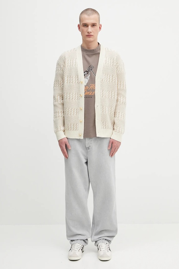 Drôle de Monsieur cardigan in lana Le Cardigan Torsades Bicolore H.CA160.WO018 beige