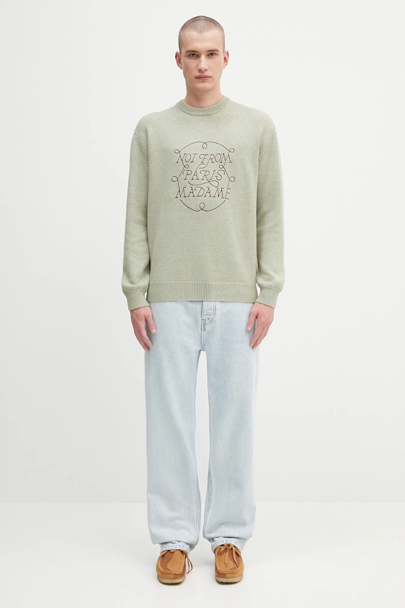 Vlnený sveter Drôle de Monsieur La Maille Slogan Tresses H.PO191.WO023 zelená