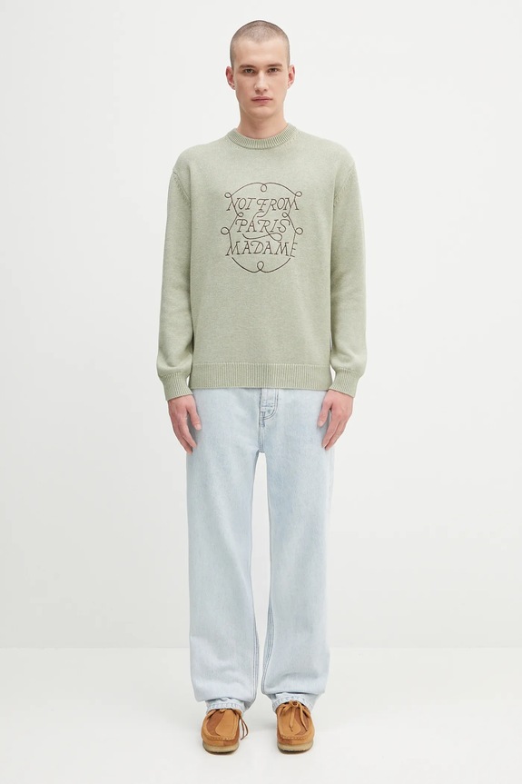 Vuneni pulover Drôle de Monsieur La Maille Slogan Tresses H.PO191.WO023 zelena