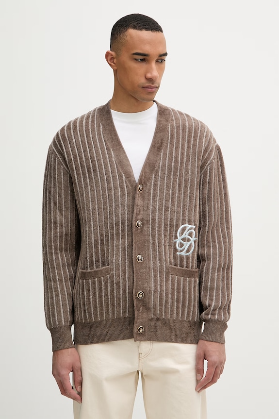 Drôle de Monsieur cardigan bărbătesc cu amestec de lână Le Cardigan Monogramme imprimeu maro I.CA159.VI024