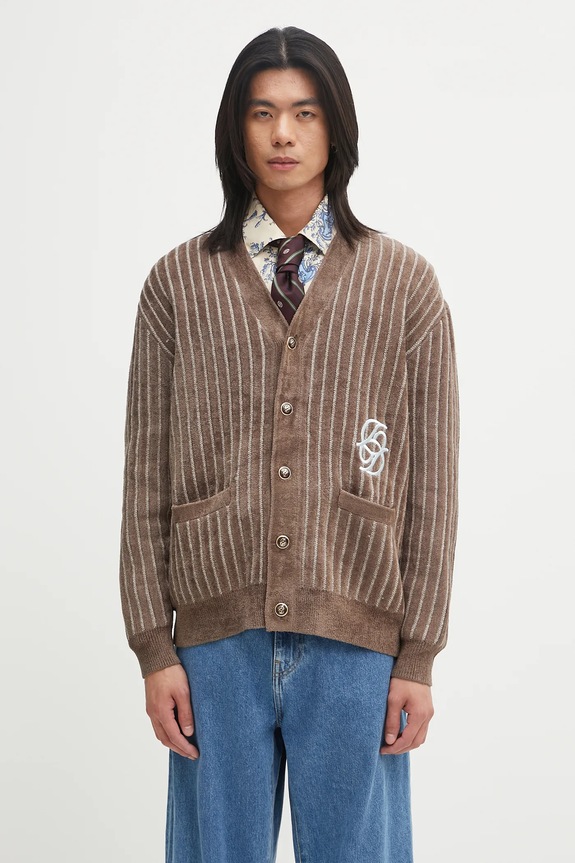 Drôle de Monsieur Le Cardigan Monogramme kardigan z dodatkiem wełny męski wzorzyste brązowy I.CA159.VI024