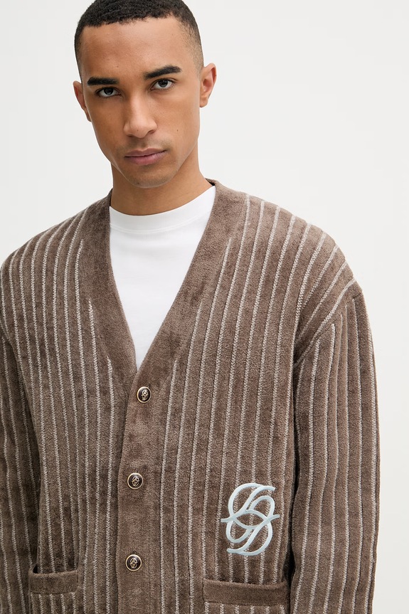 Drôle de Monsieur cardigan bărbătesc cu amestec de lână Le Cardigan Monogramme maro I.CA159.VI024