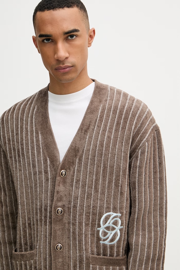 Drôle de Monsieur cardigan bărbătesc cu amestec de lână Le Cardigan Monogramme maro I.CA159.VI024