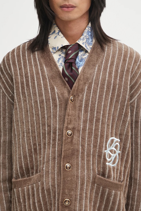 Drôle de Monsieur Le Cardigan Monogramme kardigan z dodatkiem wełny męski brązowy I.CA159.VI024