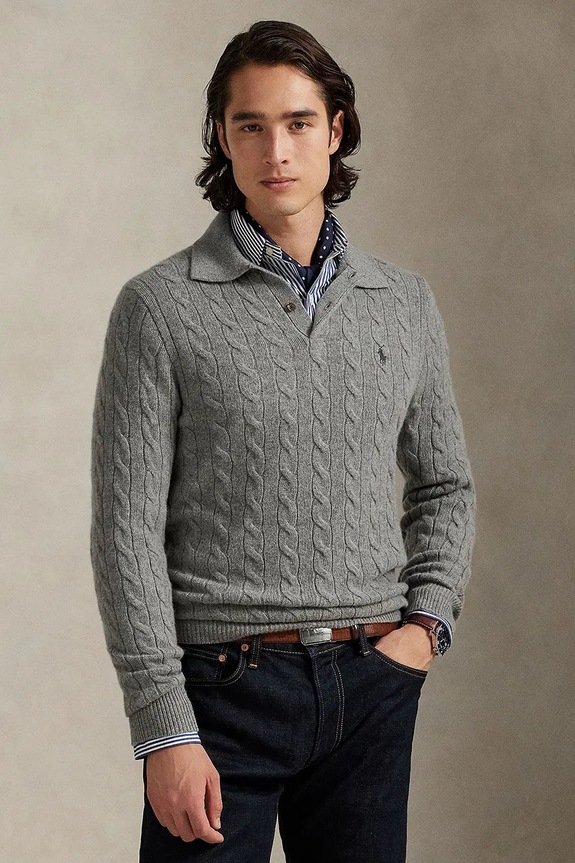 Μάλλινο πουλόβερ Polo Ralph Lauren μαλλί γκρί 710974165