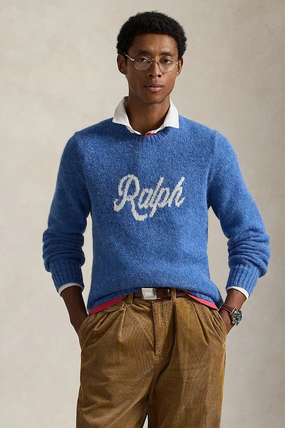 Sveter s prímesou vlny Polo Ralph Lauren okrúhly modrá 710979098