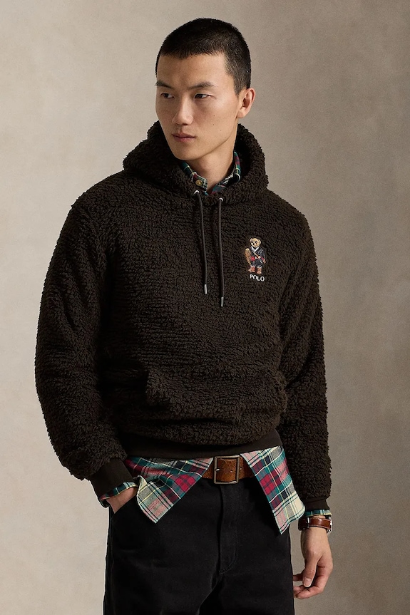 Dukserica od flisa Polo Ralph Lauren s kapuljačom smeđa 710981798
