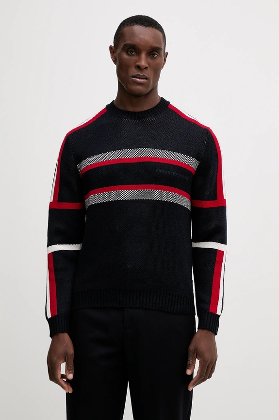 Armani Exchange sweter z dodatkiem wełny okrągły granatowy XM001341.AF13776