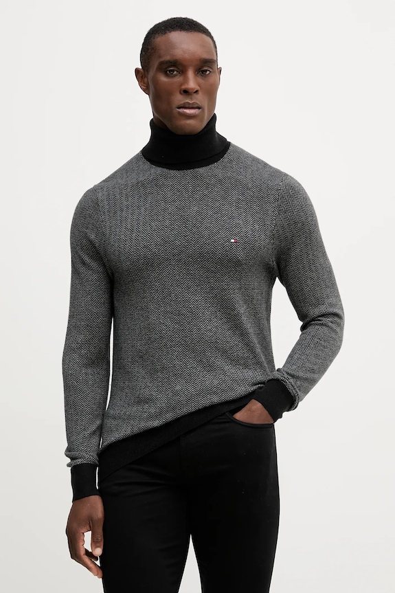 Tommy Hilfiger pulover din amestec de lână subtiri gri MW0MW40446