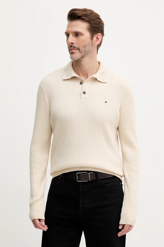 Tommy Hilfiger sweter z domieszką kaszmiru zapinany beżowy MW0MW40447