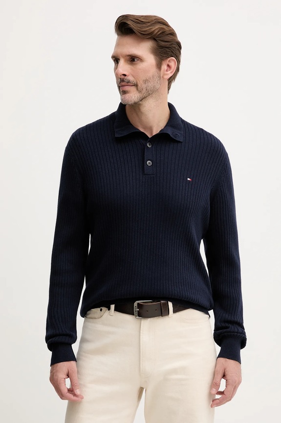 Tommy Hilfiger pulover din amestec de cașmir grosime medie bleumarin MW0MW40447
