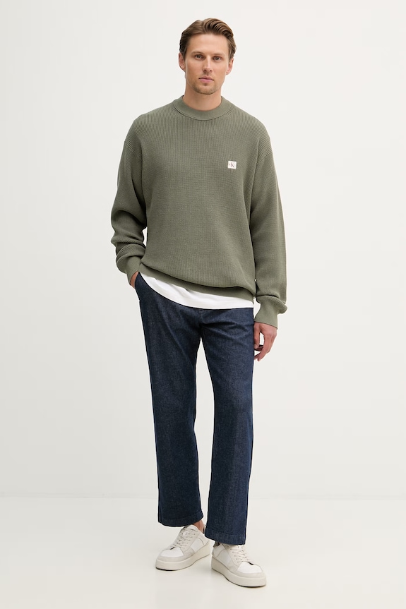 Calvin Klein Jeans svetr pánský bavlněný LV04RD313G zelená SS26