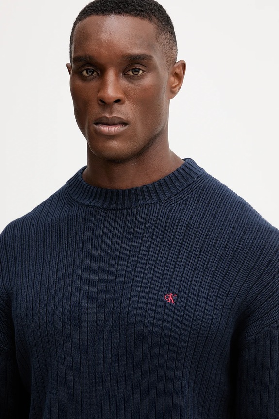 Βαμβακερό πουλόβερ Calvin Klein Jeans σκούρο μπλε LV04RD314G