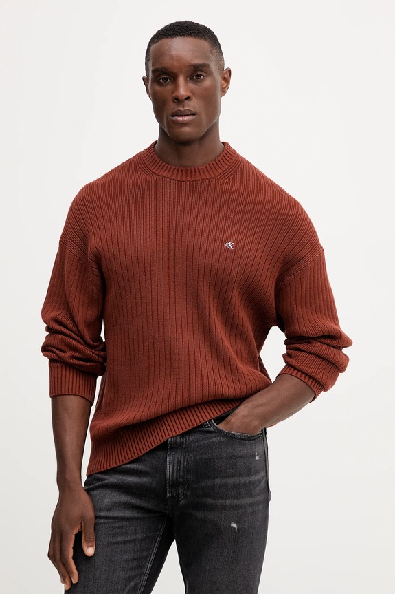 Βαμβακερό πουλόβερ Calvin Klein Jeans βαμβάκι καφέ LV04RD314G