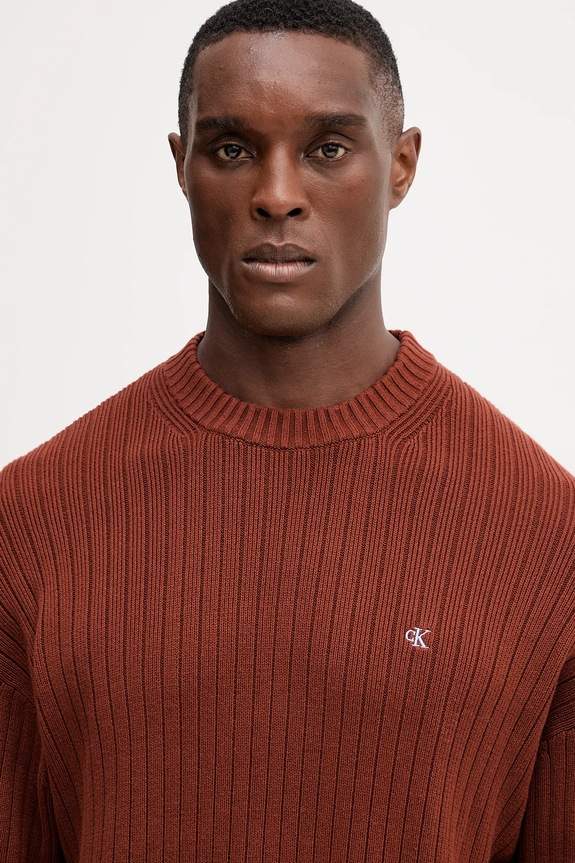 Βαμβακερό πουλόβερ Calvin Klein Jeans LV04RD314G καφέ AW25