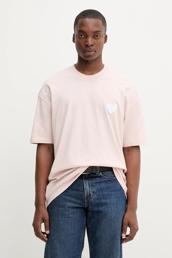 AllSaints tricou din bumbac LOVER imprimeu roz M041JC