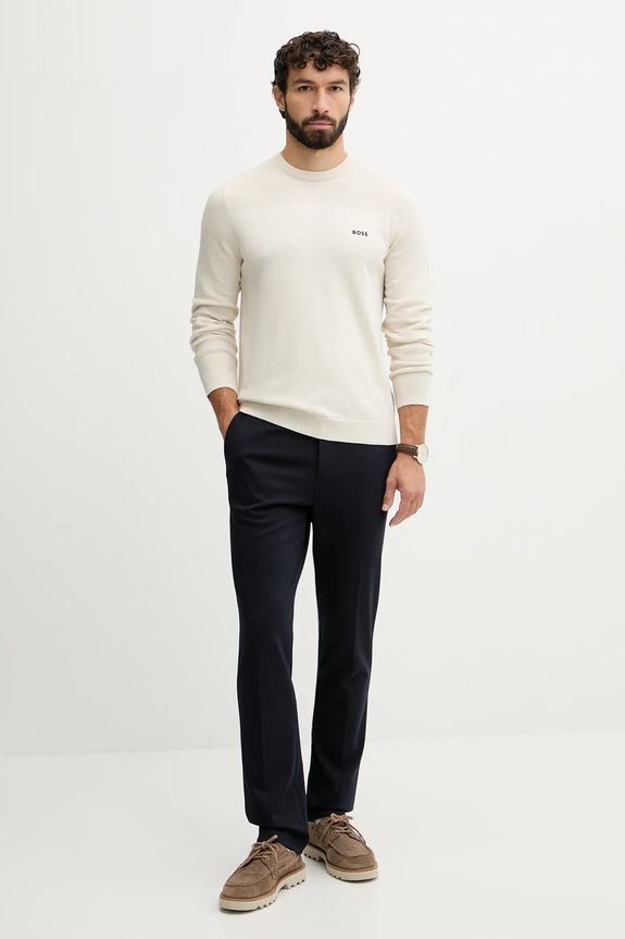 BOSS Green sweter z dodatkiem wełny KN_Momentum-X CN 50547507 beżowy AW25