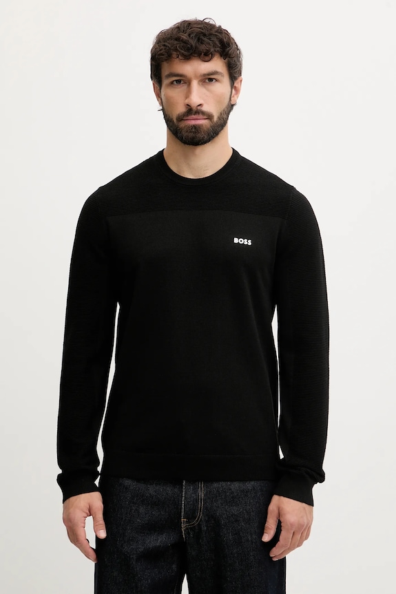 BOSS Green sweter z dodatkiem wełny KN_Momentum-X CN okrągły czarny 50547507