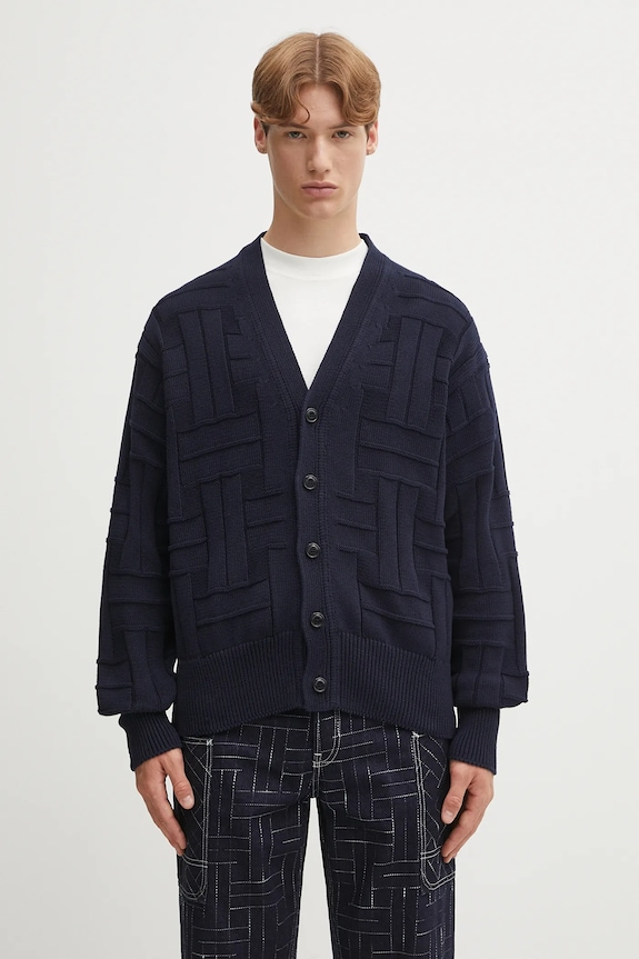 Kenzo cardigan in cotone Gots Kenzo Weave Cardigan semplice blu navy FF55CA7073CB