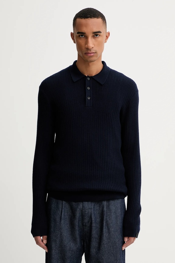 Rag & Bone sweter wełniany okrągły granatowy RH2625F6MWH