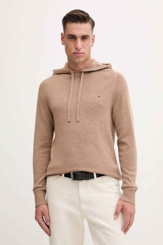 Tommy Hilfiger sweter wełniany okrągły brązowy MW0MW40438