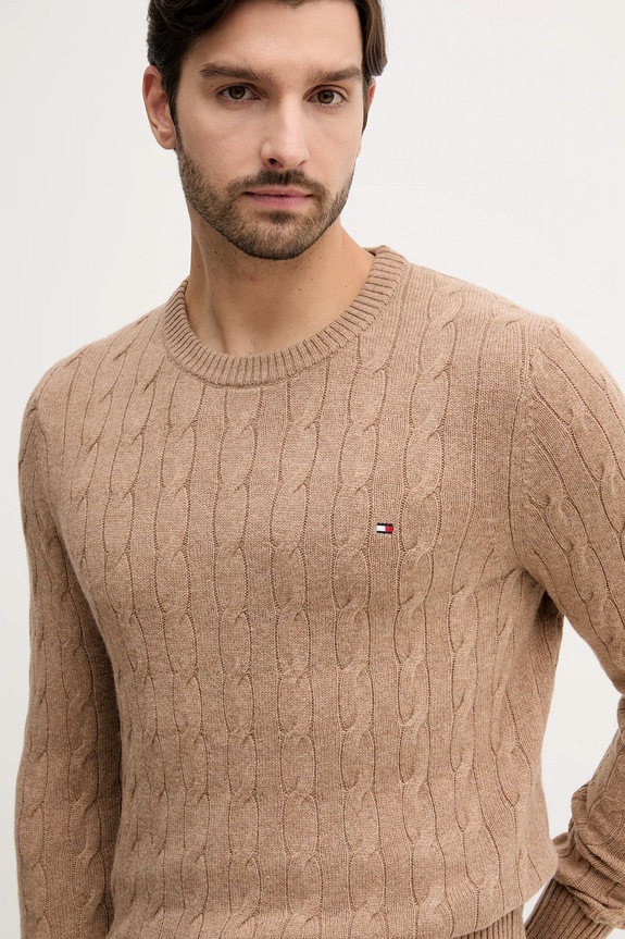 Tommy Hilfiger sweter wełniany brązowy MW0MW40442