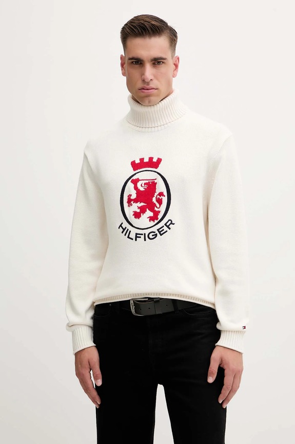 Βαμβακερό πουλόβερ Tommy Hilfiger βαμβάκι μπεζ MW0MW41482