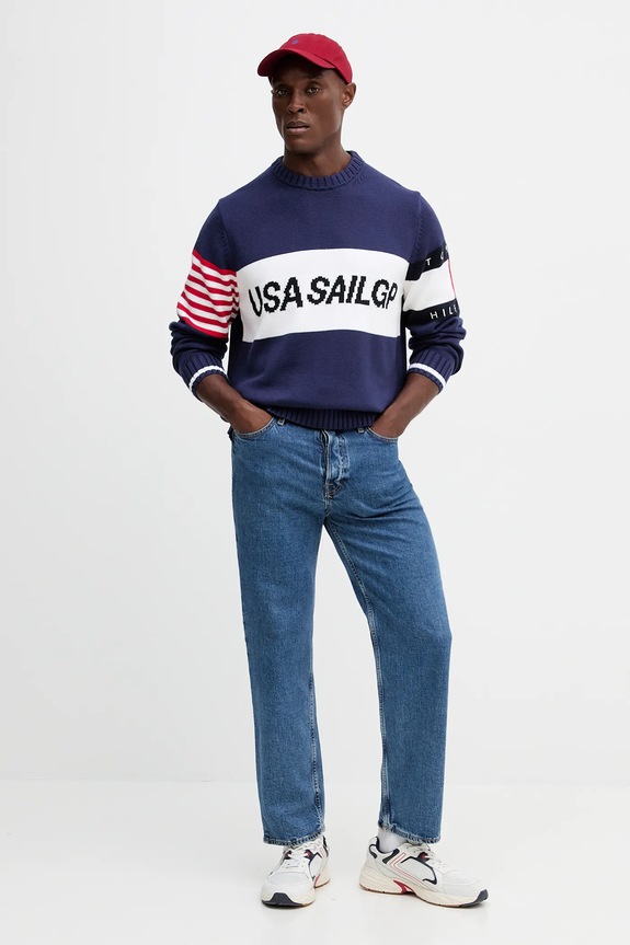 Pamučni pulover Tommy Hilfiger x SAIL GP MW0MW41542 mornarsko plava AW25