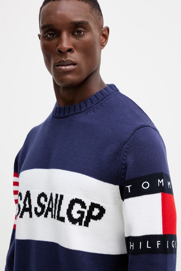Pamučni pulover Tommy Hilfiger x SAIL GP mornarsko plava MW0MW41542