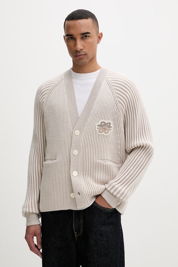 Filling Pieces cardigan bărbătesc cu amestec de lână Knit Cardigan cu modele bej 422573500127