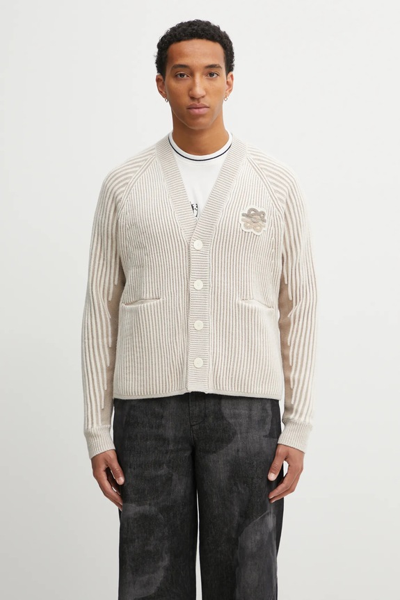 Filling Pieces Knit Cardigan kardigán pánsky s prímesou vlny hrubá béžová 422573500127