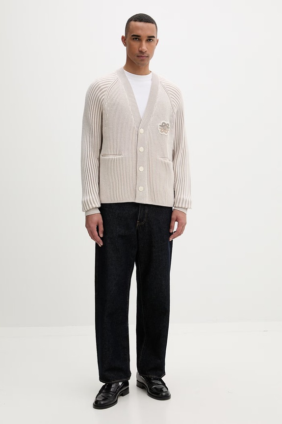 Filling Pieces cardigan bărbătesc cu amestec de lână Knit Cardigan 422573500127 bej AW25
