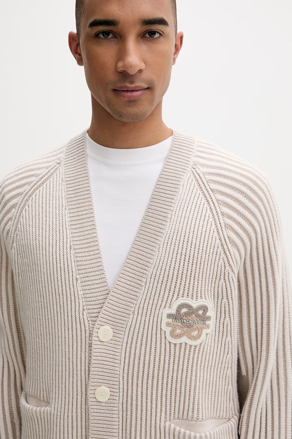 Filling Pieces cardigan bărbătesc cu amestec de lână Knit Cardigan bej 422573500127