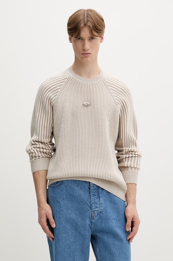 Filling Pieces sweter męski z wełną Knit Sweater Raglan okrągły beżowy 422575500261