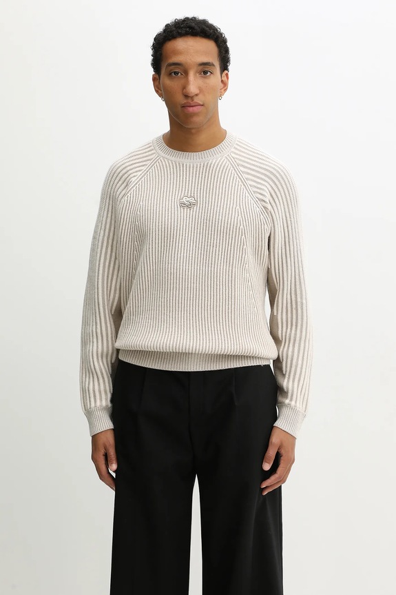 Filling Pieces Knit Sweater Raglan with wool Men's chunky beige 422575500261