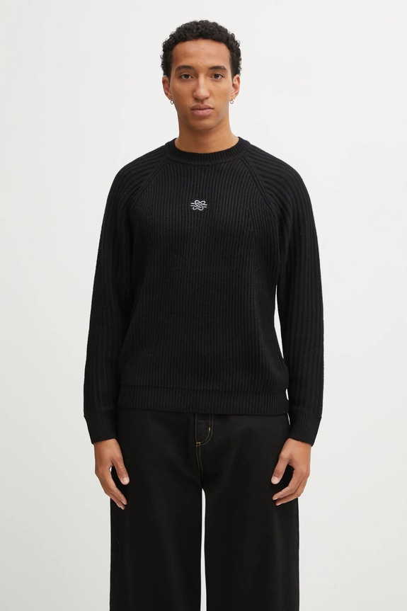 Filling Pieces Knit Sweater Raglan sweter z wełną męski okrągły czarny 422575500261