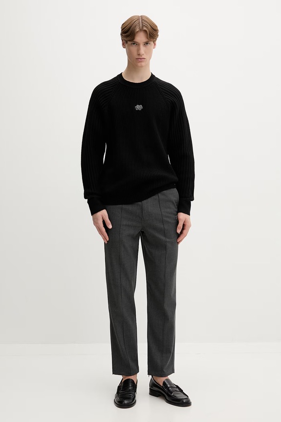 Filling Pieces sweter męski z wełną Knit Sweater Raglan 422575500261 czarny AW25