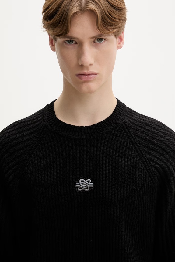 Filling Pieces sweter męski z wełną Knit Sweater Raglan czarny 422575500261