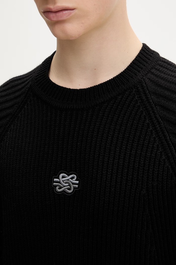 Filling Pieces sweter męski z wełną Knit Sweater Raglan 422575500261 czarny