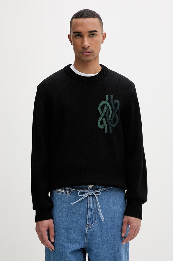 Filling Pieces sweter męski z wełną Knit Sweater Knot okrągły czarny 422575500265
