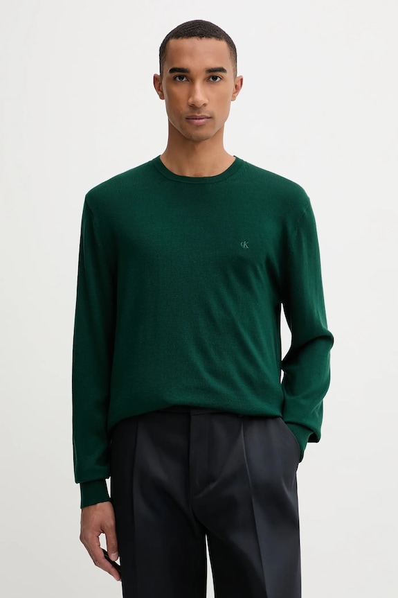 Calvin Klein sweter wełniany okrągły zielony LV04LB305G