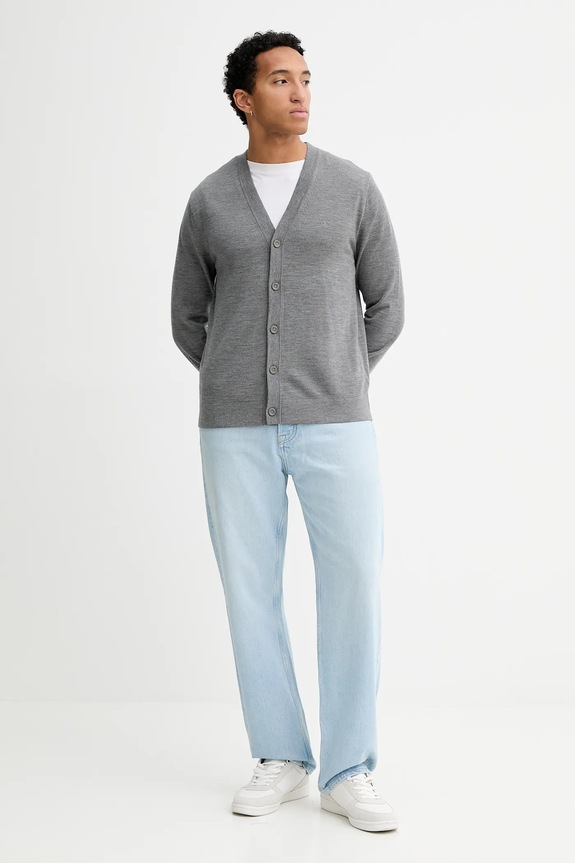 Calvin Klein cardigan din lână LV04LB306G gri AW25